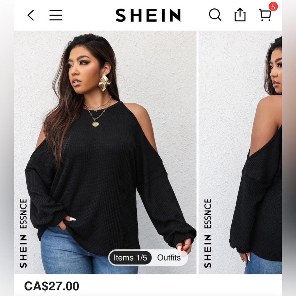 SHEIN Essnce Plus Cold Shoulder Tee Size 1XL